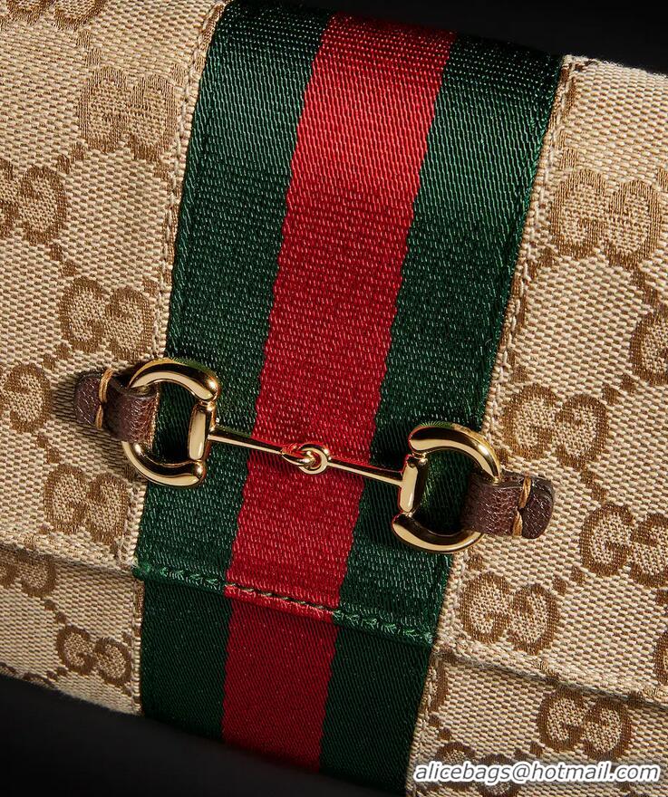 Buy New Cheap Gucci Horsebit Web Wallet With Strap 867120 Brown/Gold