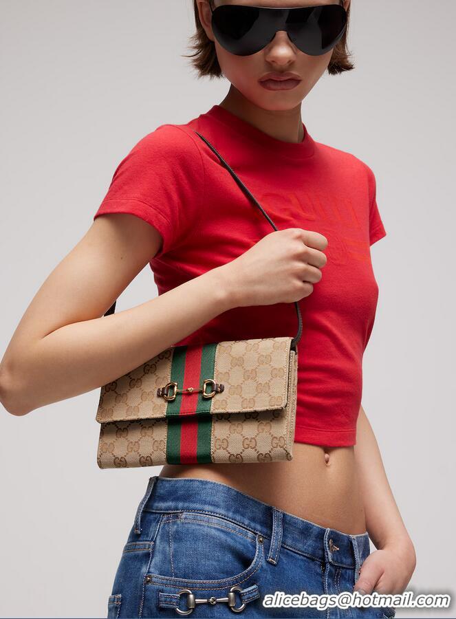 Buy New Cheap Gucci Horsebit Web Wallet With Strap 867120 Brown/Gold