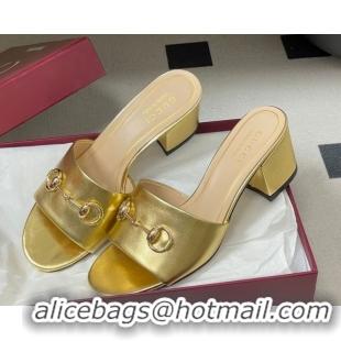 Sumptuous Gucci calfskin leather heel slides sandal 5 5cm with horsebit gold 2026 8548829