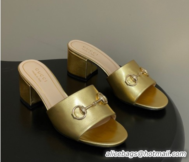 Sumptuous Gucci calfskin leather heel slides sandal 5 5cm with horsebit gold 2026 8548829