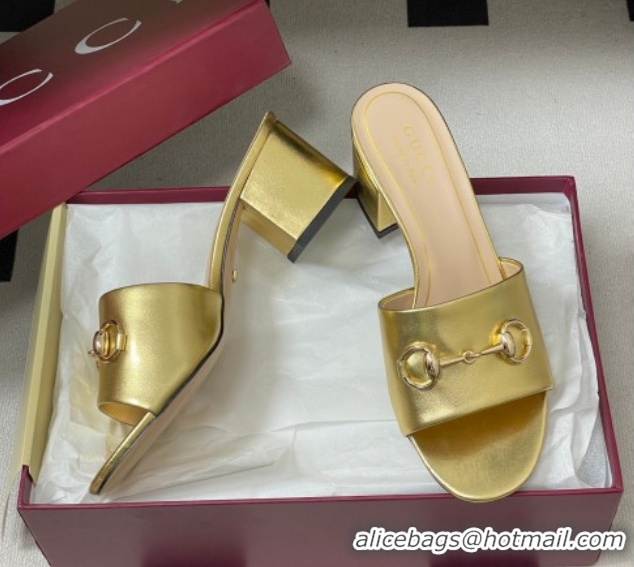 Sumptuous Gucci calfskin leather heel slides sandal 5 5cm with horsebit gold 2026 8548829