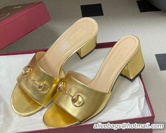 Sumptuous Gucci calfskin leather heel slides sandal 5 5cm with horsebit gold 2026 8548829