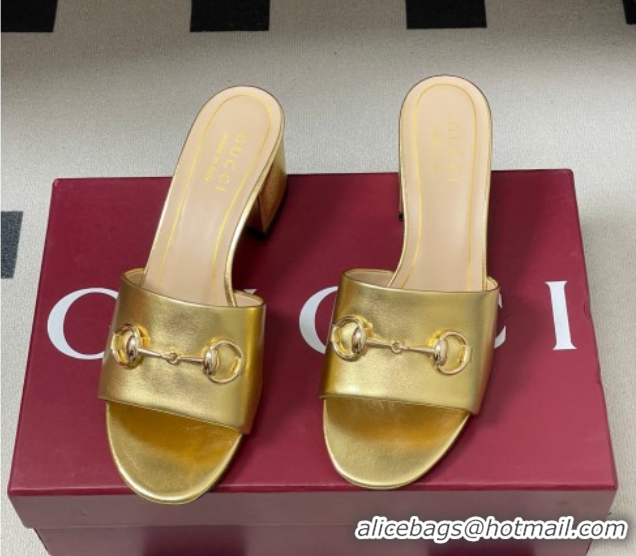 Sumptuous Gucci calfskin leather heel slides sandal 5 5cm with horsebit gold 2026 8548829