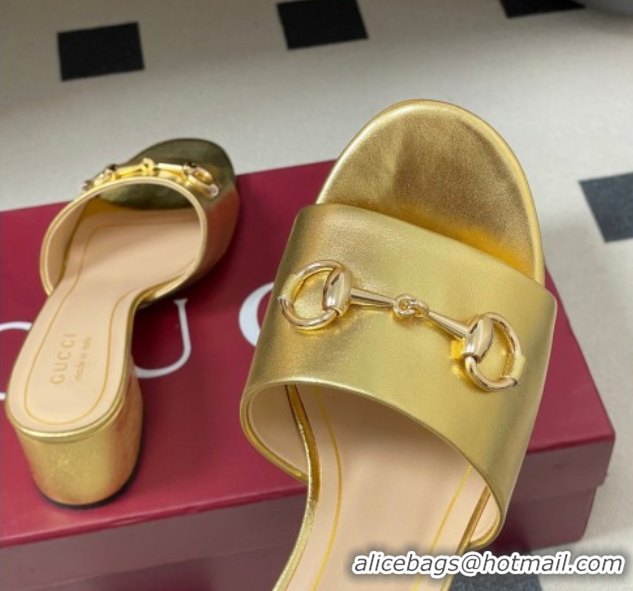 Sumptuous Gucci calfskin leather heel slides sandal 5 5cm with horsebit gold 2026 8548829