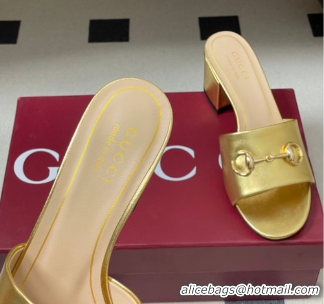 Sumptuous Gucci calfskin leather heel slides sandal 5 5cm with horsebit gold 2026 8548829