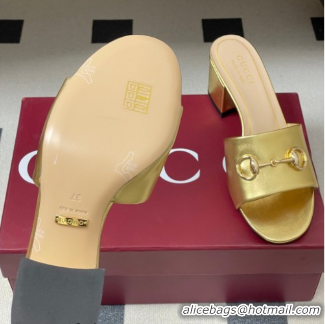 Sumptuous Gucci calfskin leather heel slides sandal 5 5cm with horsebit gold 2026 8548829