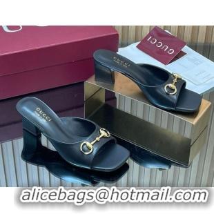 Best Price Gucci lambskin leather heel slides sandal 5 5cm with horsebit black 2026 gg030504