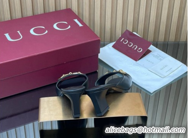 Best Price Gucci lambskin leather heel slides sandal 5 5cm with horsebit black 2026 gg030504
