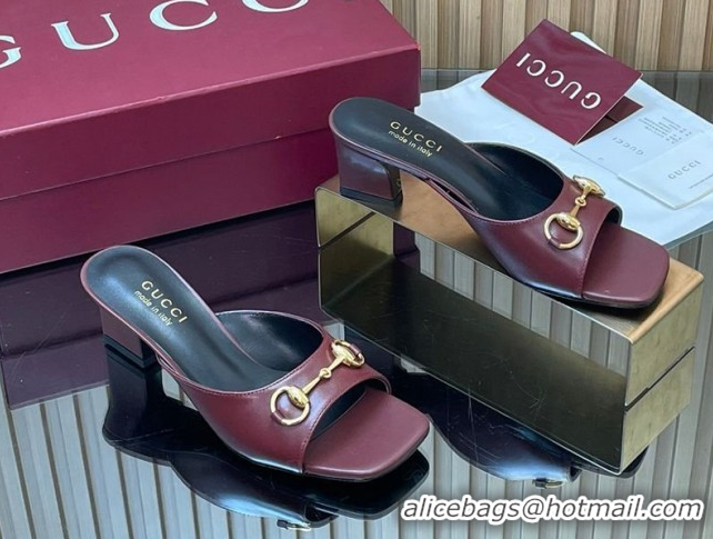 Grade Quality Gucci lambskin leather heel slides sandal 5 5cm with horsebit burgundy 2026 gg030504