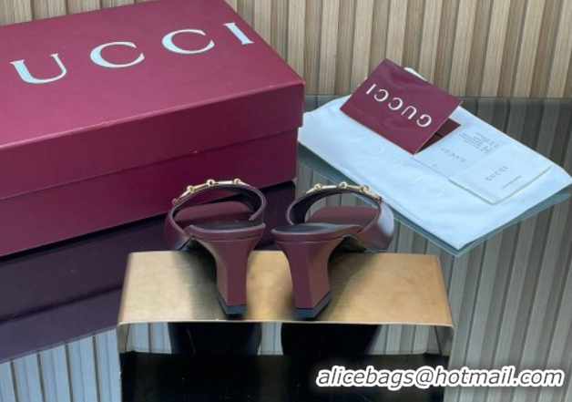 Grade Quality Gucci lambskin leather heel slides sandal 5 5cm with horsebit burgundy 2026 gg030504