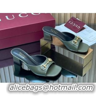Best Grade Gucci lambskin leather heel slides sandal 5 5cm with horsebit green 2026 gg030504