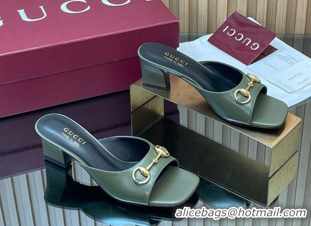 Best Grade Gucci lambskin leather heel slides sandal 5 5cm with horsebit green 2026 gg030504
