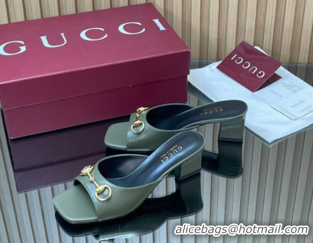 Best Grade Gucci lambskin leather heel slides sandal 5 5cm with horsebit green 2026 gg030504
