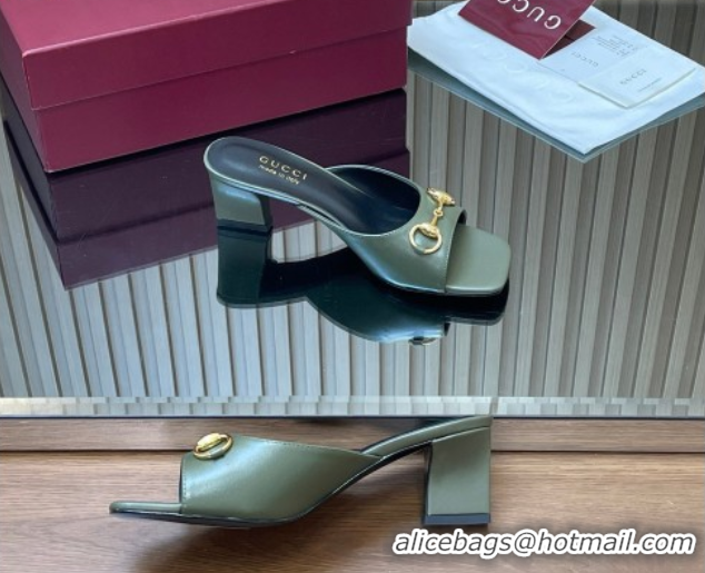 Best Grade Gucci lambskin leather heel slides sandal 5 5cm with horsebit green 2026 gg030504