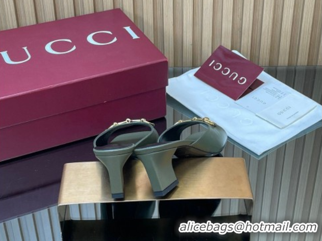 Best Grade Gucci lambskin leather heel slides sandal 5 5cm with horsebit green 2026 gg030504