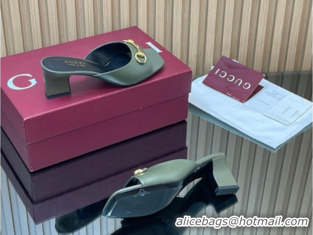 Best Grade Gucci lambskin leather heel slides sandal 5 5cm with horsebit green 2026 gg030504