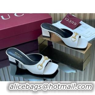 Stylish Gucci lambskin leather heel slides sandal 5 5cm with horsebit white 2026 gg030504