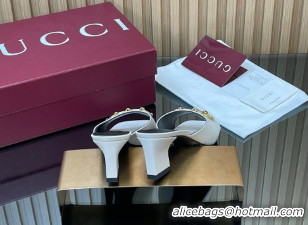 Stylish Gucci lambskin leather heel slides sandal 5 5cm with horsebit white 2026 gg030504