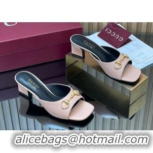 Luxurious Gucci lambskin leather heel slides sandal 5.5cm with horsebit pink 2026 gg030504
