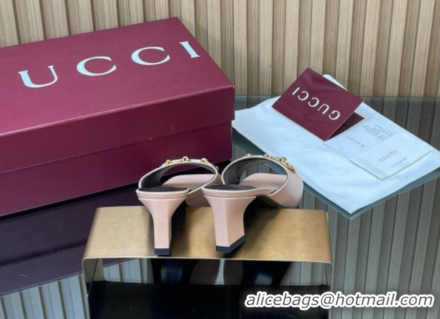 Luxurious Gucci lambskin leather heel slides sandal 5.5cm with horsebit pink 2026 gg030504