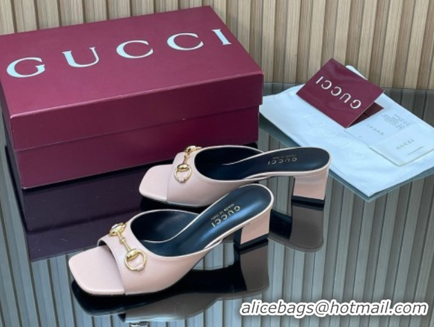 Luxurious Gucci lambskin leather heel slides sandal 5.5cm with horsebit pink 2026 gg030504