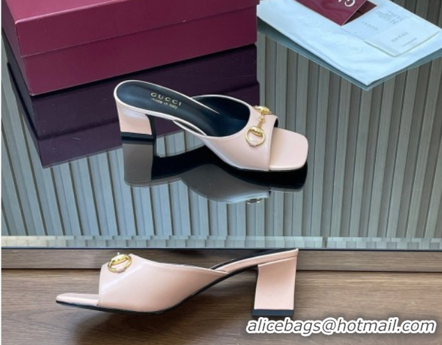Luxurious Gucci lambskin leather heel slides sandal 5.5cm with horsebit pink 2026 gg030504