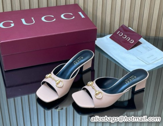 Luxurious Gucci lambskin leather heel slides sandal 5.5cm with horsebit pink 2026 gg030504