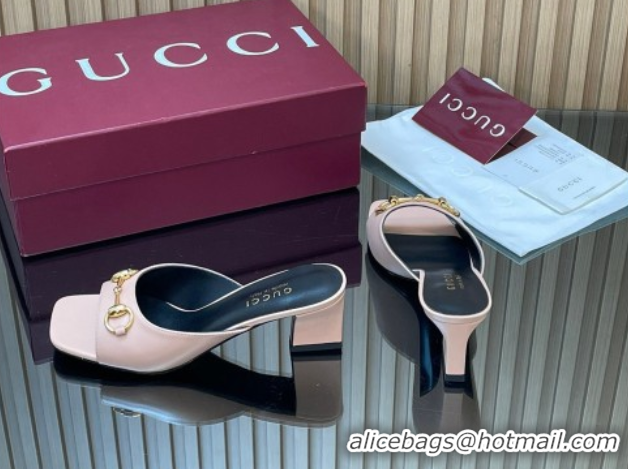 Luxurious Gucci lambskin leather heel slides sandal 5.5cm with horsebit pink 2026 gg030504