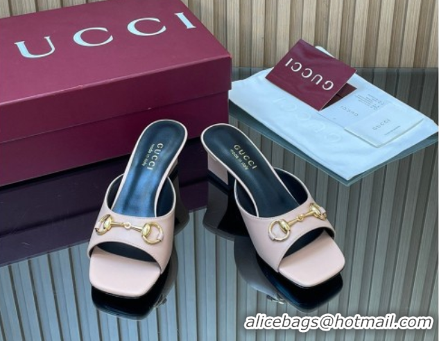 Luxurious Gucci lambskin leather heel slides sandal 5.5cm with horsebit pink 2026 gg030504