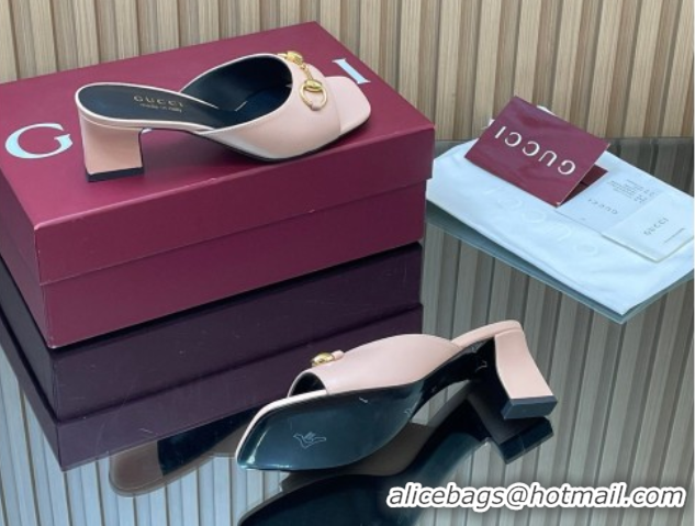 Luxurious Gucci lambskin leather heel slides sandal 5.5cm with horsebit pink 2026 gg030504