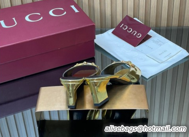 Luxury Gucci calfskin leather heel slides sandal 5.5cm with horsebit gold 2026 gg030504