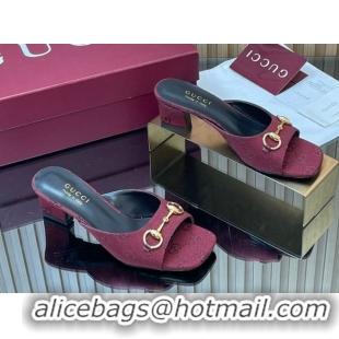 Low Price Gucci canvas heel slides sandal 5.5cm with horsebit burgundy 2026 gg030504