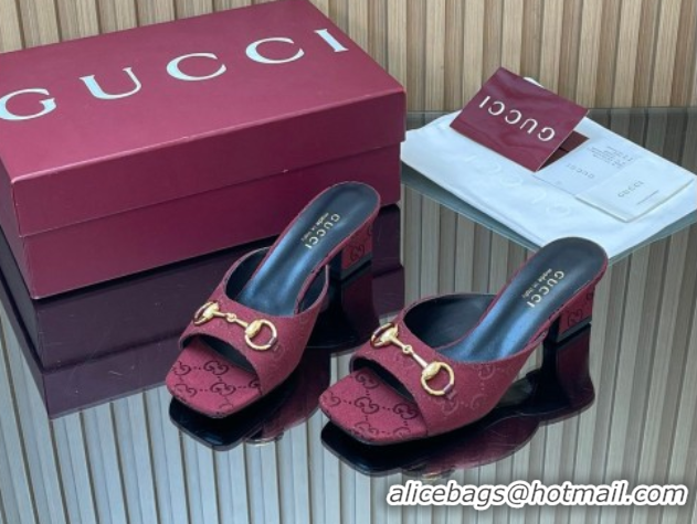 Low Price Gucci canvas heel slides sandal 5.5cm with horsebit burgundy 2026 gg030504