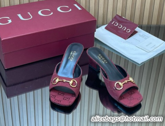 Low Price Gucci canvas heel slides sandal 5.5cm with horsebit burgundy 2026 gg030504