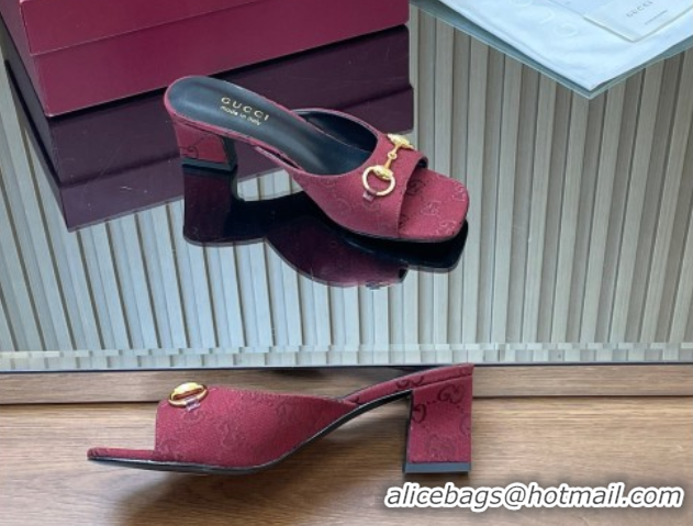Low Price Gucci canvas heel slides sandal 5.5cm with horsebit burgundy 2026 gg030504