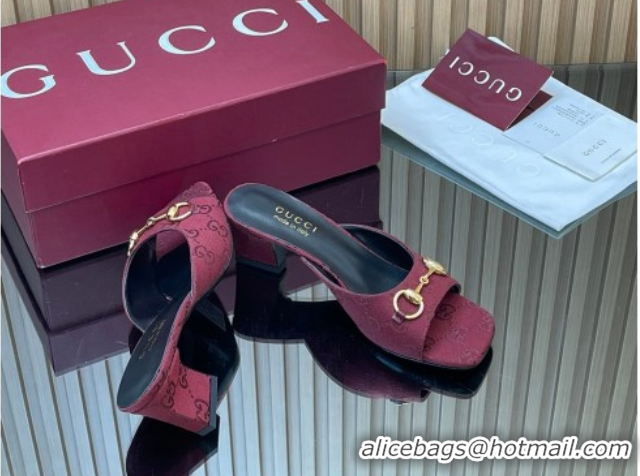 Low Price Gucci canvas heel slides sandal 5.5cm with horsebit burgundy 2026 gg030504