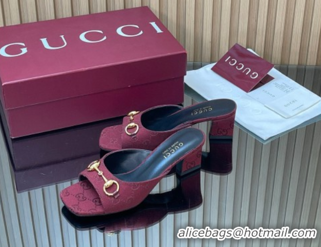 Low Price Gucci canvas heel slides sandal 5.5cm with horsebit burgundy 2026 gg030504