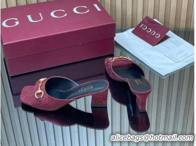Low Price Gucci canvas heel slides sandal 5.5cm with horsebit burgundy 2026 gg030504