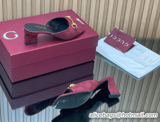Low Price Gucci canvas heel slides sandal 5.5cm with horsebit burgundy 2026 gg030504