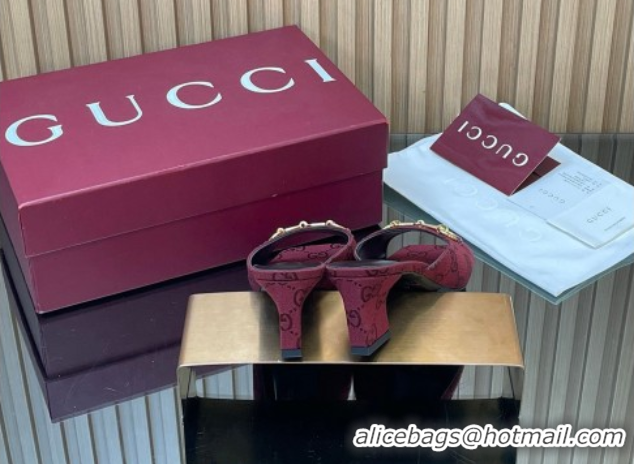 Low Price Gucci canvas heel slides sandal 5.5cm with horsebit burgundy 2026 gg030504