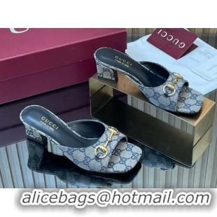 Pretty Style Gucci canvas heel slides sandal 5.5cm with horsebit grey 2026 gg030504