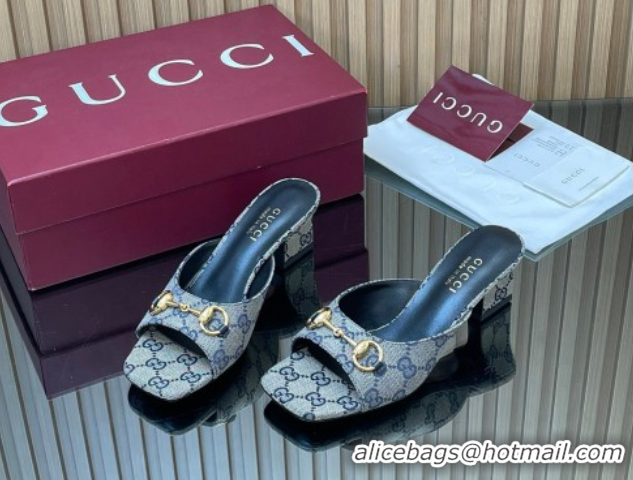 Pretty Style Gucci canvas heel slides sandal 5.5cm with horsebit grey 2026 gg030504