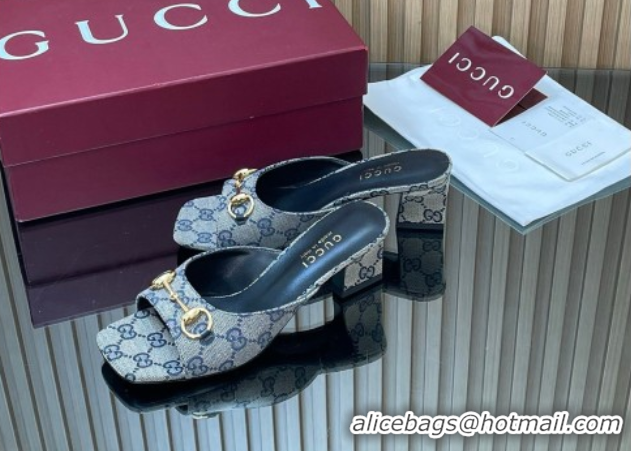 Pretty Style Gucci canvas heel slides sandal 5.5cm with horsebit grey 2026 gg030504