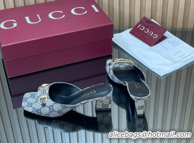 Pretty Style Gucci canvas heel slides sandal 5.5cm with horsebit grey 2026 gg030504