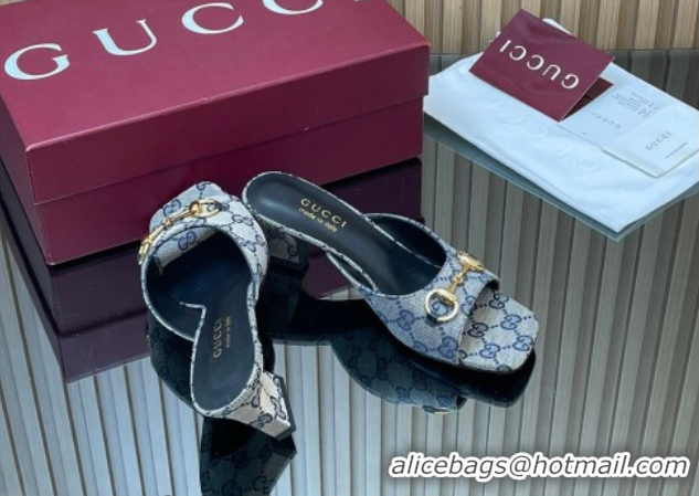 Pretty Style Gucci canvas heel slides sandal 5.5cm with horsebit grey 2026 gg030504