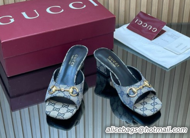Pretty Style Gucci canvas heel slides sandal 5.5cm with horsebit grey 2026 gg030504
