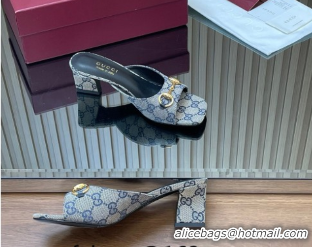 Pretty Style Gucci canvas heel slides sandal 5.5cm with horsebit grey 2026 gg030504