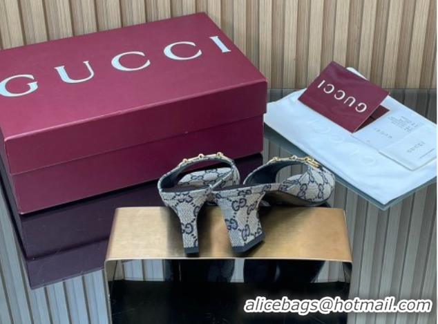 Pretty Style Gucci canvas heel slides sandal 5.5cm with horsebit grey 2026 gg030504