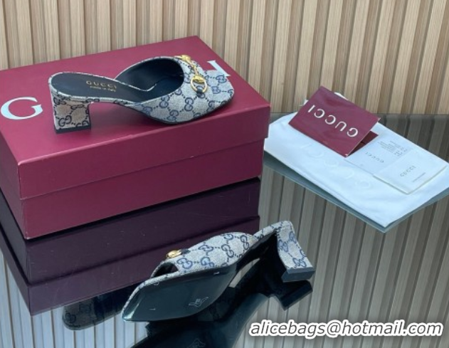 Pretty Style Gucci canvas heel slides sandal 5.5cm with horsebit grey 2026 gg030504