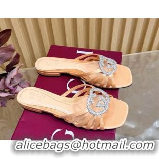 Low Cost Gucci satin flat slides sandal with strass interlocking g coral 2026 8523570
